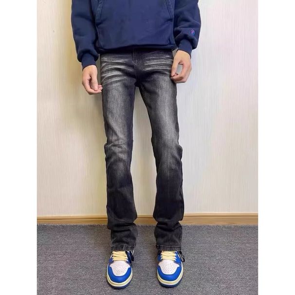 American Cleanft Washed Slim Fit Flared High Street Vibe Style Black And Gray 517 Jeans For Men And Women_viptrois.com