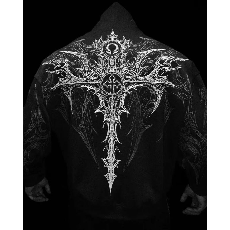 Men's Clothing High Street Gothic Harajuku Dark Cardigan Sweater Jacket Men's And Women's Punk Top Sweater 2025 New Tops_viptrois.com