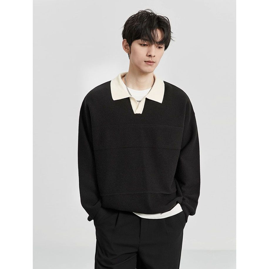 Autumn And Winter New Knitted Sweater Men's Polo Shirt V-neck Light Mature Business Lapel_viptrois.com