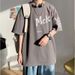 2025 Pure Cotton Plus Size Loose Letter Printed Short Sleeved T-shirt For Men's Summer Half Sleeved Versatile Slimming Clothes_viptrois.com