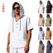 Men's Summer Simple Loose Casual Trendy Linen Button Beach Hooded Henley Short Sleeve Shirt_viptrois.com