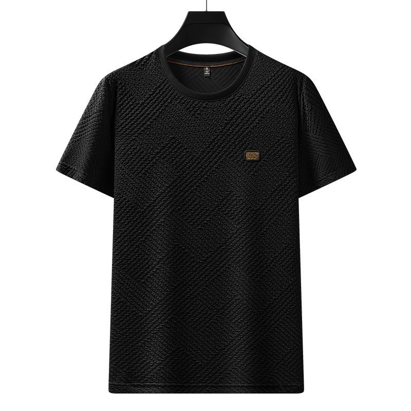 Men's Clothing New Thin Foam Jacquard Fabric Simple Business Casual Round Neck Short Sleeved T Shirt_viptrois.com