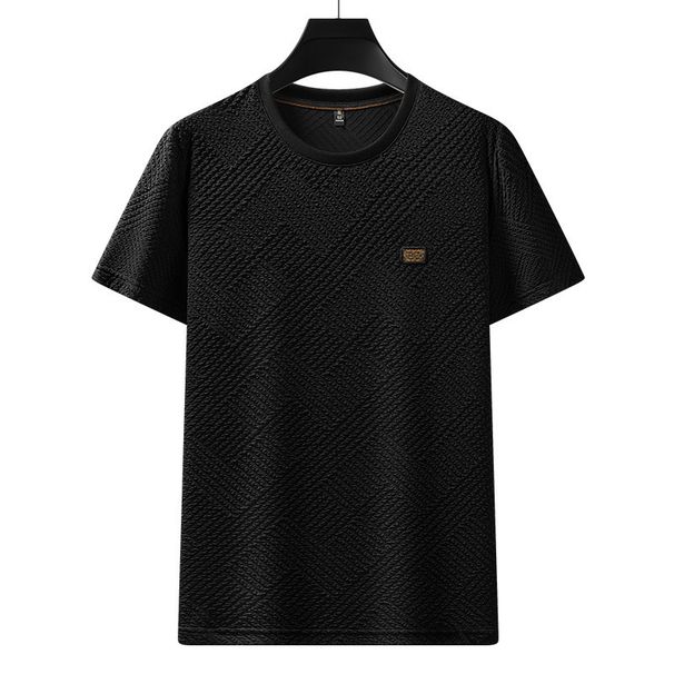 Men's Clothing New Thin Foam Jacquard Fabric Simple Business Casual Round Neck Short Sleeved T Shirt_viptrois.com