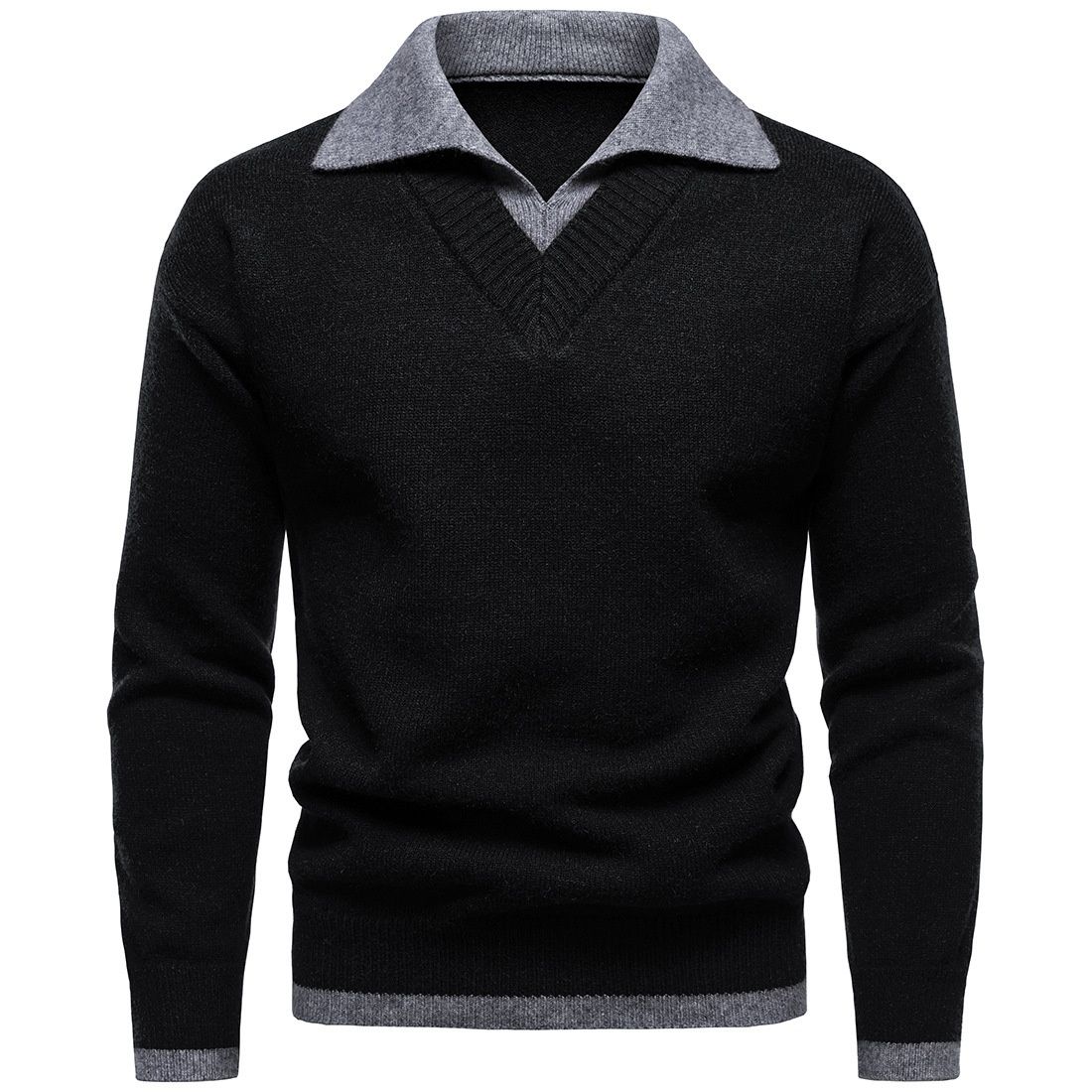 2025 Autumn Winter New British Style Turn-Down Collar Fashion Men's Trendy Casual Knitted Pullover Sweater_viptrois.com
