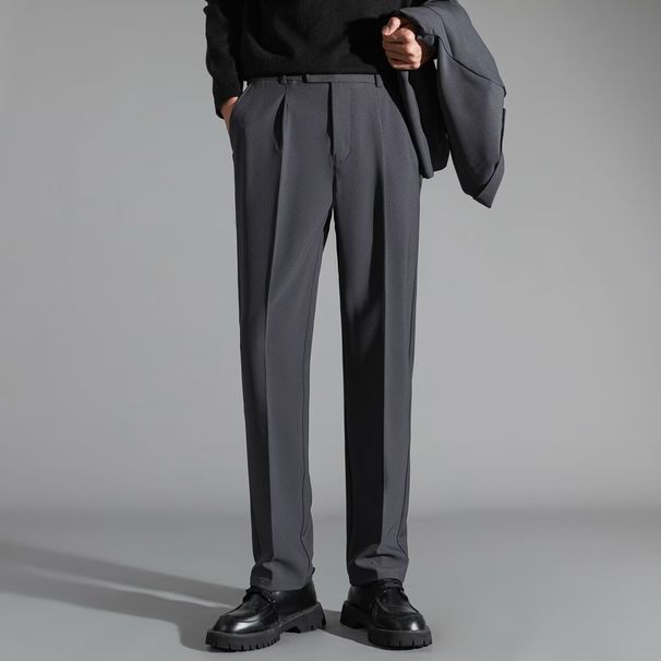 Men's Black Flowy Suit Trousers High-End Straight Leg Loose Fit Business Casual Dress Pants Korean Style Elastic Autumn_viptrois.com