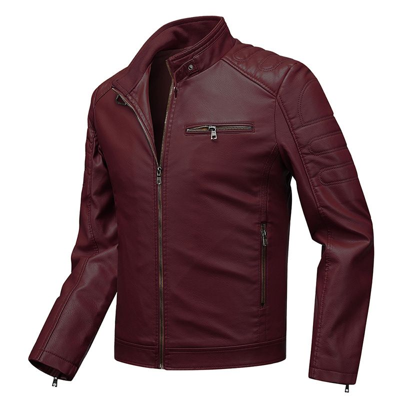 Men's Slim Fit PU Leather Jacket – Lightweight Biker Coat With Stand Collar (L-XXXXL, Black/Tan/Burgundy, Unlined & Fleece-Lined Options)_viptrois.com