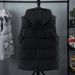 Men's Winter Padded Vest With Detachable Hood, Slim Fit, Thickened Polyester, Plus Size Available (Black/Grey, L-7xl)_viptrois.com