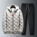 Men's Clothing Winter Thickened Hooded Jacket Pants Set Warm Fleece Lined Coat With Zip Pocket Casual Streetwear Outfit For Cold Weather (Olive, Red)_viptrois.com