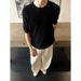 Men's Old Money Style Knit Polo T-Shirt – Summer Relaxed Luxury Short Sleeve Top (Breathable Polyester, Slim Fit, Machine Washable, Black/Beige)_viptrois.com