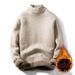Men's Clothing Fleece Lined Men's Fleece-Lined Knit Sweater, Semi-Turtle Neck Thermal Base Layer, Winter Warm Pullover For Casual & Business_viptrois.com