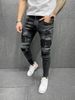 boy Cross-Border European And American Men's Ripped Printed Digital Selling Patch Elastic Slim Jeans New Style_viptrois.com