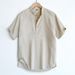 Linen Men's Chinese Style Stand Collar Thin Top, High-end Cotton Linen Short Sleeved T-shirt, Men's Polo Shirt_viptrois.com