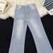 Retro American Style Washed Blue Jeans For Men, Spring And Autumn, Trendy Brand, Loose Straight Leg Wide Leg Casual Pants._viptrois.com