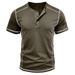 Men's Clothing Men's Short Sleeve Henry Shirt Men's Round Neck T Shirt 3 Button Top Men_viptrois.com
