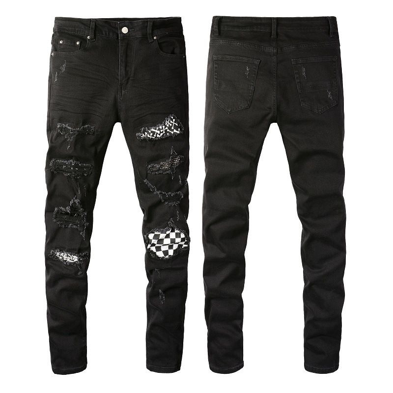 Men's Clothing Slim Fit Ripped Patch Men's Diamond Jeans Men's High Street Slim Trendy Brand Men's Pants 8538_viptrois.com