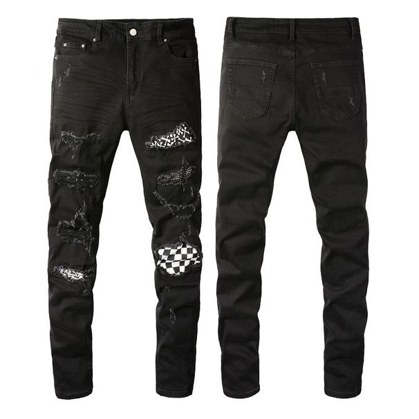 Men's Clothing Slim Fit Ripped Patch Men's Diamond Jeans Men's High Street Slim Trendy Brand Men's Pants 8538_viptrois.com
