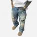 Vintage Distressed Jeans For Men & Women - Washed Denim Pants With Splatter Paint Design, Straight Leg, Stacked, Oversized Fit, Hip Hop Streetwear_viptrois.com
