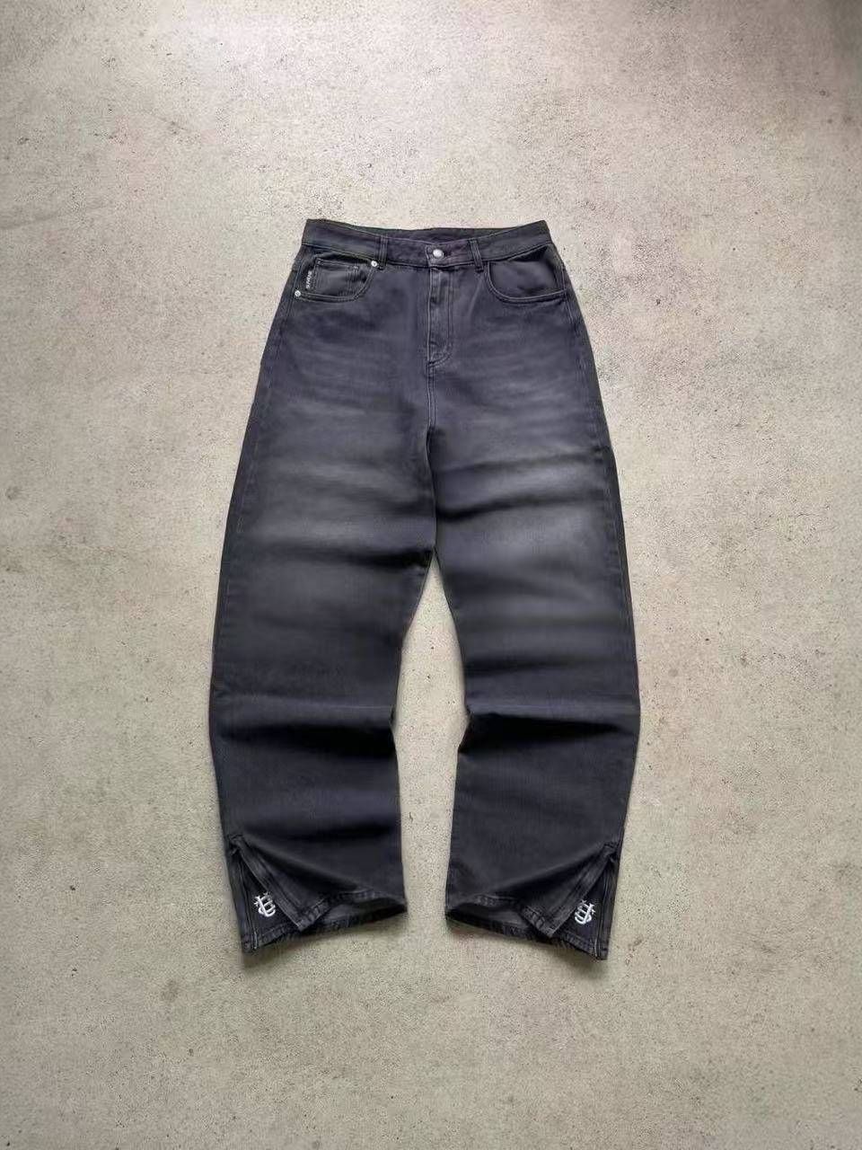 Men's Clothing Gothic Retro Flared Washed Distressed Double Waist Denim Trousers_viptrois.com