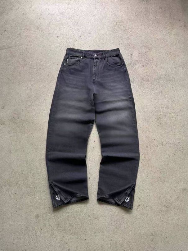 Men's Clothing Gothic Retro Flared Washed Distressed Double Waist Denim Trousers_viptrois.com