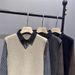 "Men's Diamond Jacquard Crew Neck Sweater - Autumn Knit Pullover, Black/Apricot, Textured Casual Wear For Cool Weather"_viptrois.com