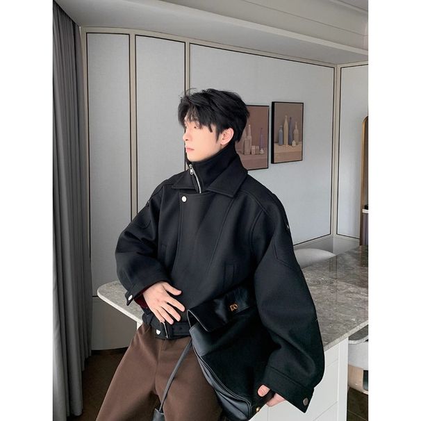 Spring And Autumn Cleanfit Woolen Fake Two-Piece Design Short Oversized High-End Feel Unisex Jacket Coat_viptrois.com