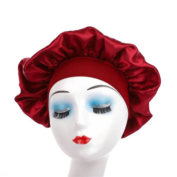 High elastic satin night cap beauty makeup hair care hat shower cap confinement hat wide brim headscarf female_viptrois.com