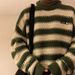 New autumn and winter retro light mature style loose round neck retro striped knitted sweater_viptrois.com