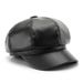 Octagonal Personality Women Spring Autumn Solid Color Smooth Leather Painter Hat Outdoor Street Warm Beret_viptrois.com