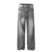 Men's Clothing Retro 2025 Trendy Street Heavy Washed Worn Design Loose Men's And Women's Denim Trousers_viptrois.com