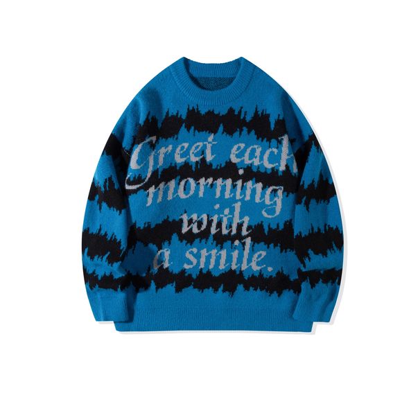 Men's Clothing Retro Color Block Striped Sweater Autumn/Winter Loose Fit Versatile Crew Neck Long Sleeve Knitwear_viptrois.com