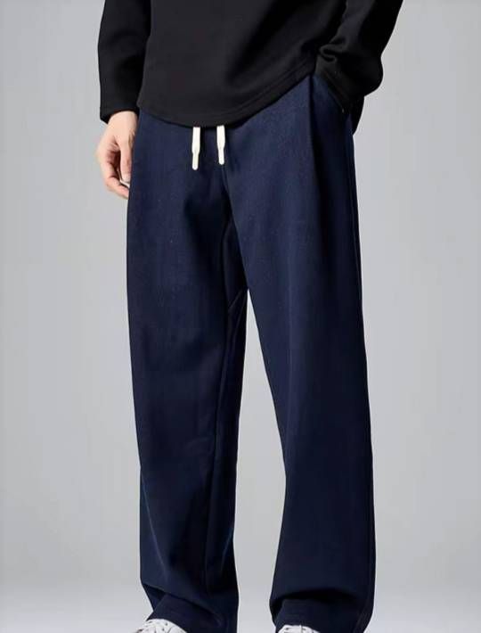 Men's Clothing Early Autumn Men's Custom Made Twill Striped Wide Leg Straight Casual Trousers, Versatile, Simple, Loose, Trendy Men's Pants._viptrois.com