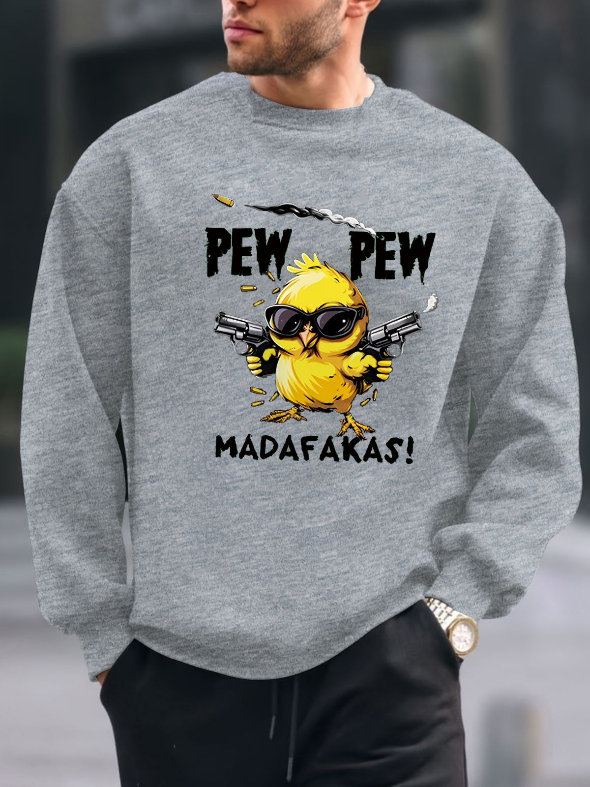 Men's Loose Casual Fashionable Classic Cartoon Pattern Printed Round Neck Long Sleeved Sportswear For Autumn And Winter_viptrois.com