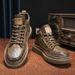 Men's Casual Leather Sneakers - Waterproof Slip-Resistant Soft Sole Oxford Shoes For Autumn & Spring (Khaki/Black)_viptrois.com