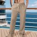 Men's Casual Summer Thin Faux Linen Checkered Beach Pants Straight Leg Sports Loose Fit_viptrois.com