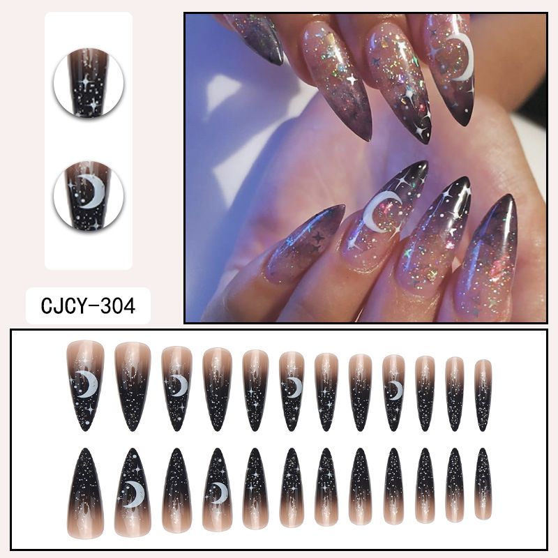 Halloween Long Pointed Nail Wearing Armor Moon Star Nail Patch_viptrois.com
