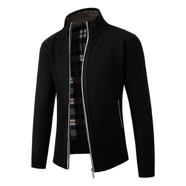 Men's Slim Fit Fleece-Lined Cardigan With Stand Collar - Warm Winter Sweater For Business Casual Style_viptrois.com