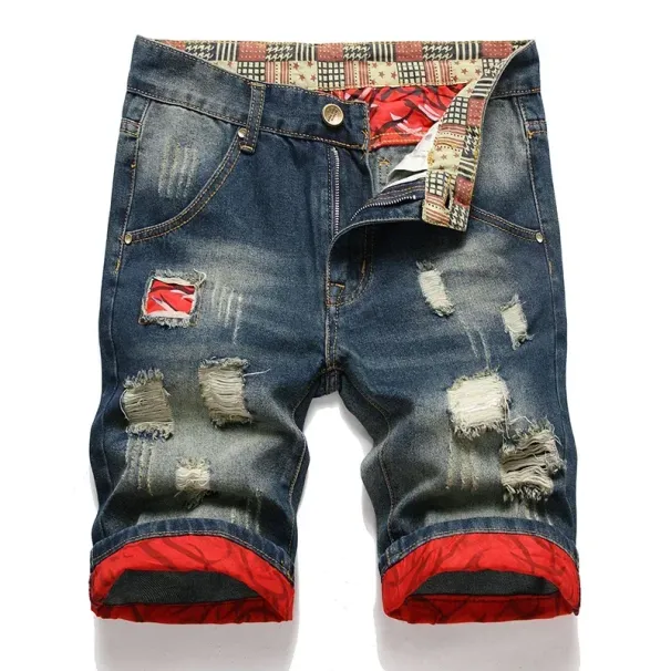 2025 2025 New Summer Vintage Washed Men's Denim Shorts Casual Fashion Street Wear Ripped Hole Patches Distressed Male Straight Jeans Shorts_viptrois.com