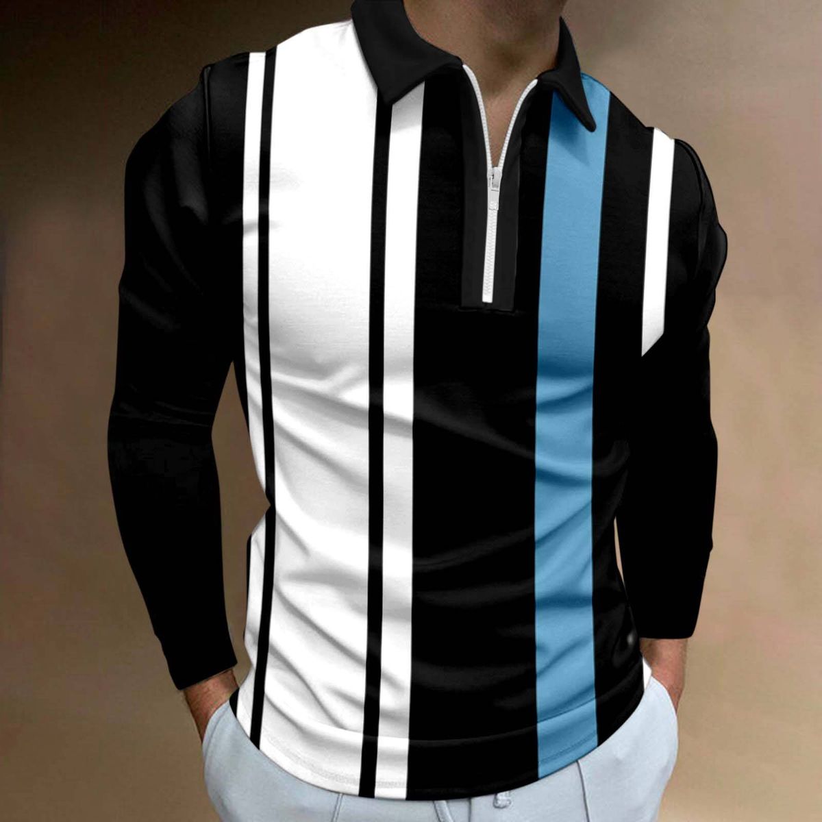 New Men'S Classic Striped Polo Shirt Long Sleeve Spring_viptrois.com