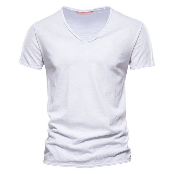 2025 Summer Popular Men's New Pure Color Slub Cotton V-neck Short-sleeved Shirt_viptrois.com