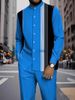 Men's Casual Trendy 3D Printed Ethnic Style Stand Collar Shirt And Long Trousers Set_viptrois.com