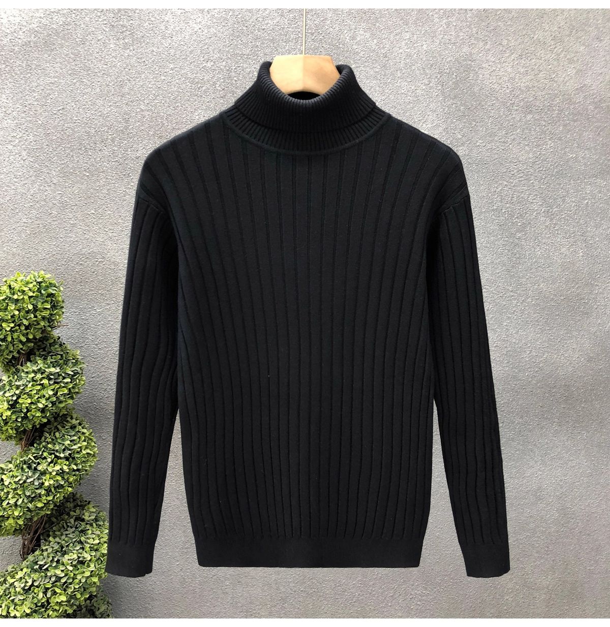 Men's High Neck Sweater Slim Fit Long Neck Knitwear Warm Solid Color Trendy Underwear For Youth Autumn Winter_viptrois.com