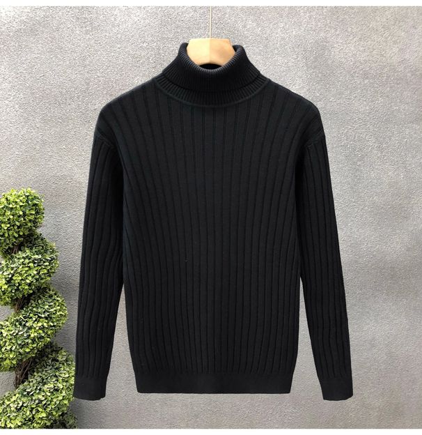 Men's High Neck Sweater Slim Fit Long Neck Knitwear Warm Solid Color Trendy Underwear For Youth Autumn Winter_viptrois.com