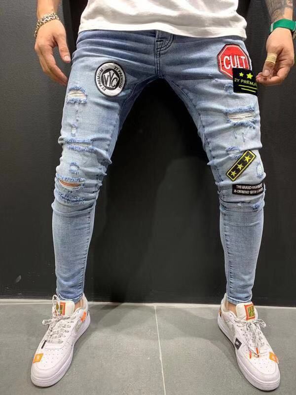 Monochrome Man- Hot-Selling Badge European And American New Stretch Slim Fit Small Foot Men's Embroidered Jeans_viptrois.com