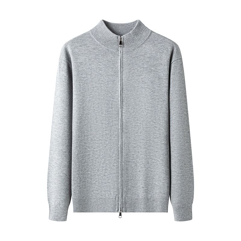 "Men's Dual-Zip High Neck Knit Sweater – Versatile Business Casual Pullover With Ribbed Hem (Charcoal/Black/Khaki, M-XXXL)"_viptrois.com
