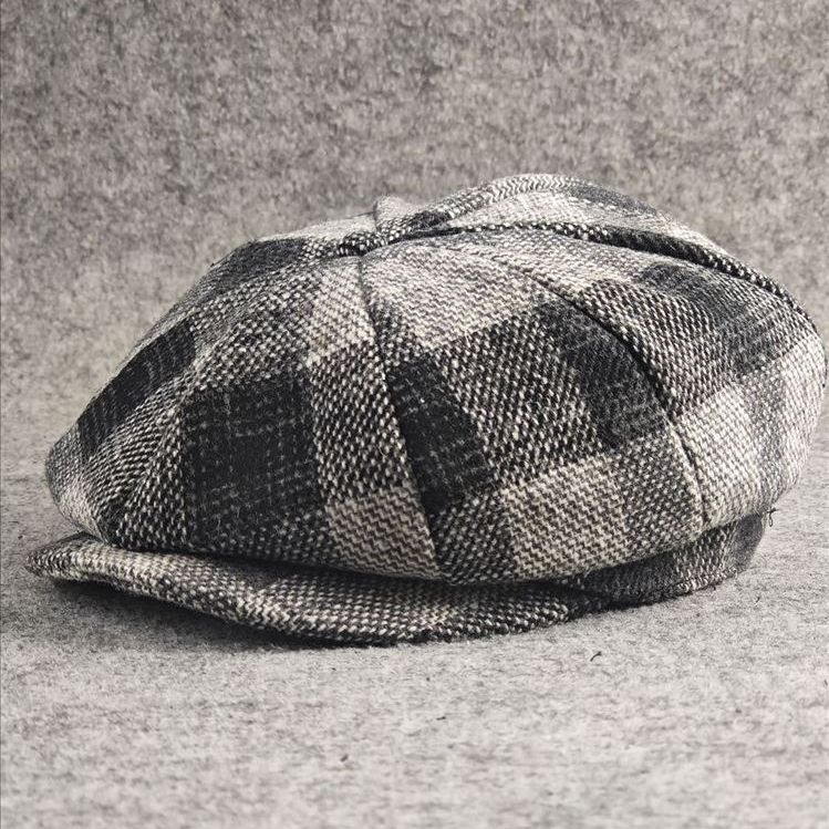 Hot Sale 2024 Spring Autumn and Winter Newsboy Caps Men Women Plaid Pattern Wool Beret Dad Felt Ivy Cap Man Big Size Octagonal_viptrois.com