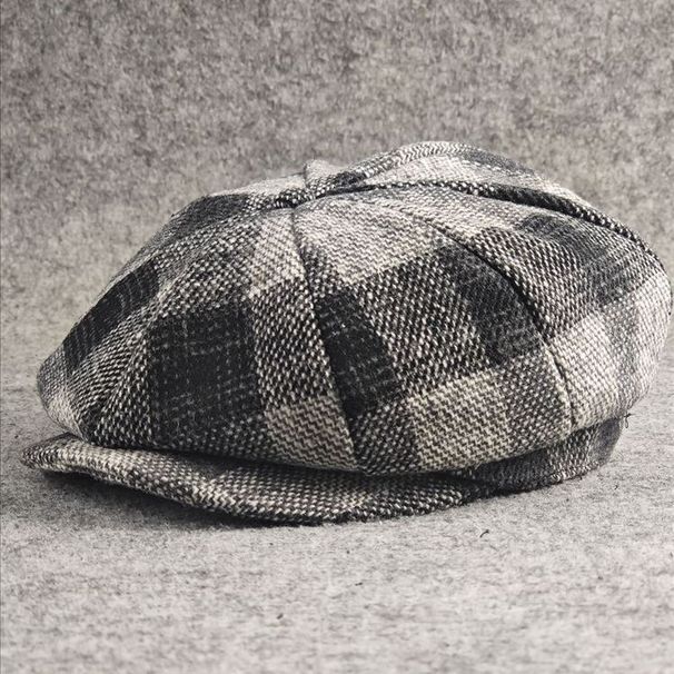 Hot Sale 2024 Spring Autumn and Winter Newsboy Caps Men Women Plaid Pattern Wool Beret Dad Felt Ivy Cap Man Big Size Octagonal_viptrois.com