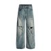 Men's Clothing Retro Street Neutral High End Washed Blue Street Tide Hole Design Loose Men's Scimitar Jeans_viptrois.com