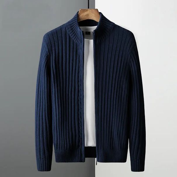 Men's Slim Fit Knit Cardigan Sweater - Breathable Stretch Zip-up Jacket For Business Casual & Daily Wear (Grey/Black/Navy)_viptrois.com