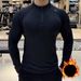 Men's Clothing Quick-Dry Half-Zip Long Sleeve T-Shirt - Slim Fit Workout Running Training Top For Gym & Outdoor Sports (Regular/Fleece-Lined_viptrois.com