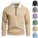 2026 Men's Collarless Half-Zip Waffle Shirt Casual American Loose Color-Plaid Sweatshirt For Men_viptrois.com